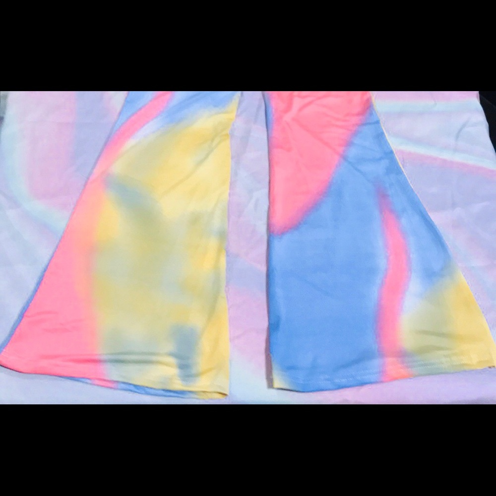 Pastel tie dye flame bell bottom pants high waist